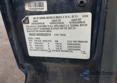 2006 Chevrolet Silverado 1500 Work Truck z USA, uszkodzony, nr VIN 3GCEC14XX6G232314